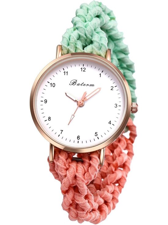 Accessories - Women's Green Orange Analog Stretch Band Elastic Colorful Weave Rope Wrist Watch